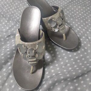 CALVIN KLEIN METALLIC SILVER WEDGE HEELS
